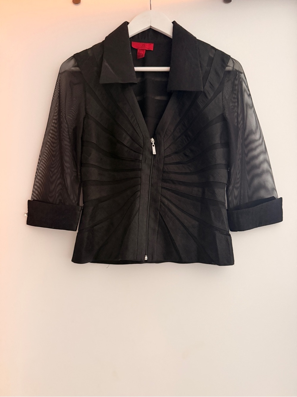 JS Collections Black Mesh Paneled Zip Jacket